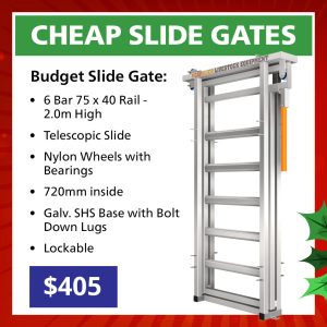 Promotional tile showing galvanised slide gate for livestock yards – Xmas Special.